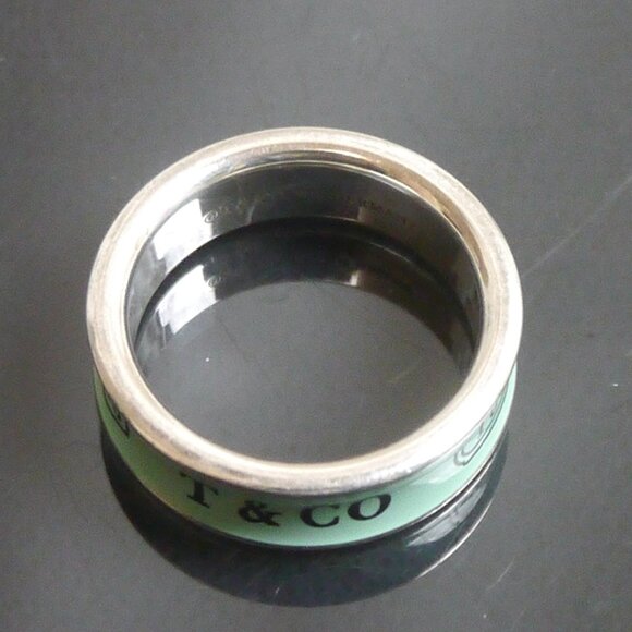 Sz 9 Tiffany & Co. 1837 Concave Blue Enamel Band Ring Silver Gift RARE - Picture 2 of 7